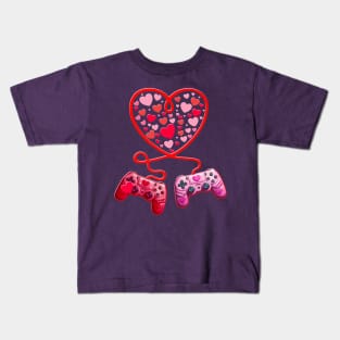 Video Gamer Valentines Day With Controllers Heart Kids T-Shirt